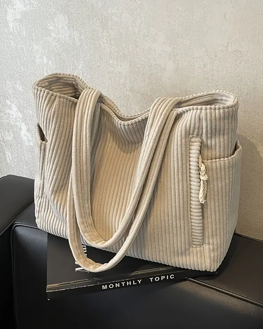 Éloïse™ | Sac fourre-tout côtelé avec cordon décoratif