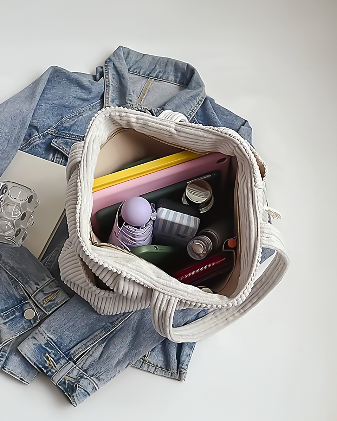 Éloïse™ | Sac fourre-tout côtelé avec cordon décoratif