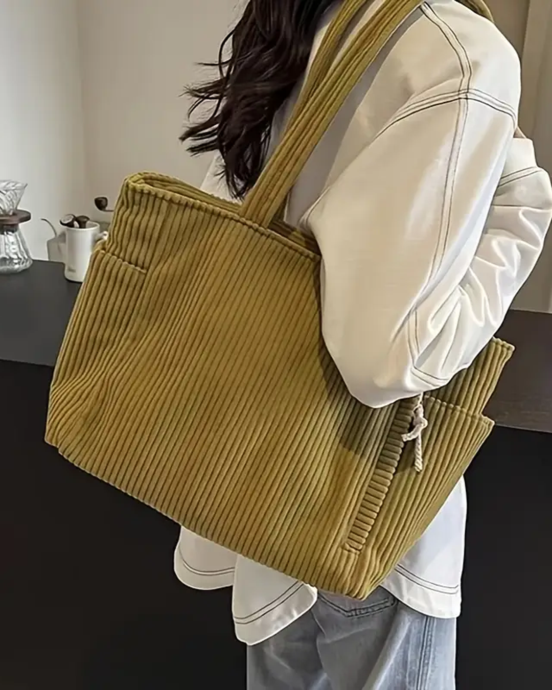 Éloïse™ | Sac fourre-tout côtelé avec cordon décoratif