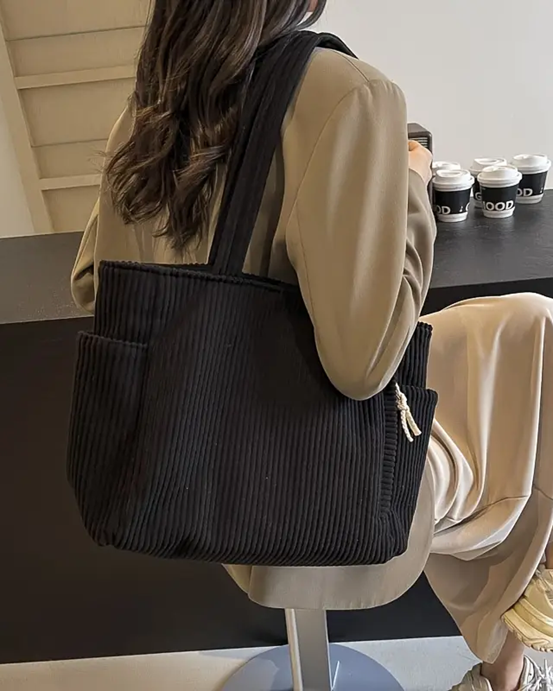Éloïse™ | Sac fourre-tout côtelé avec cordon décoratif