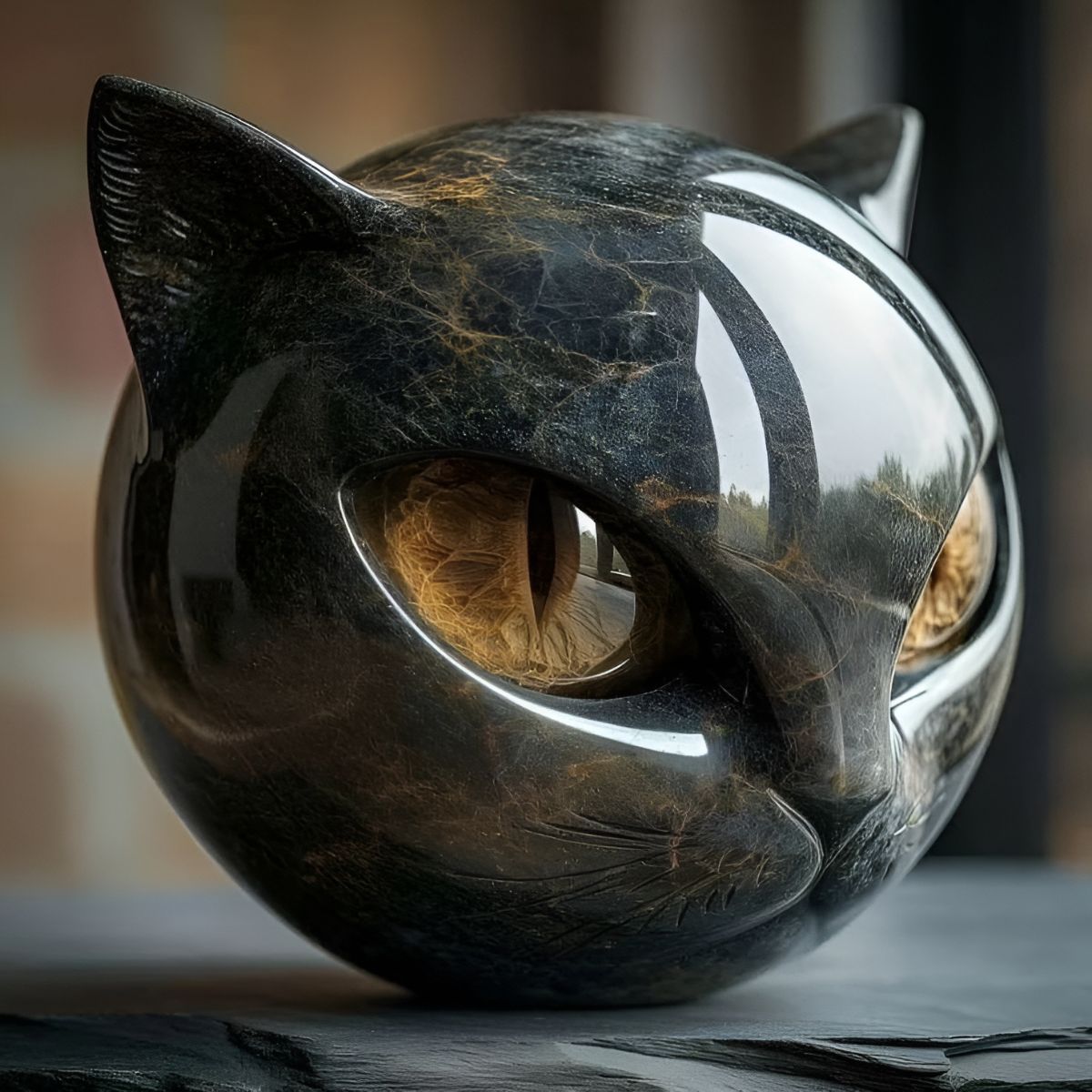 Noiraude™ | Sculpture de Chat Noir en Pierre