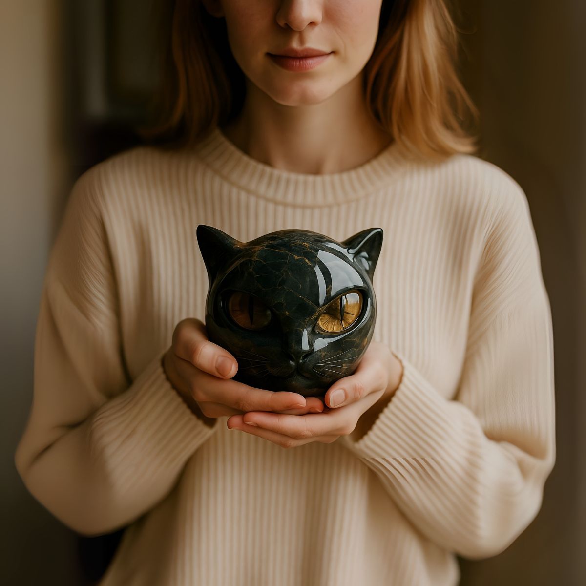 Noiraude™ | Sculpture de Chat Noir en Pierre