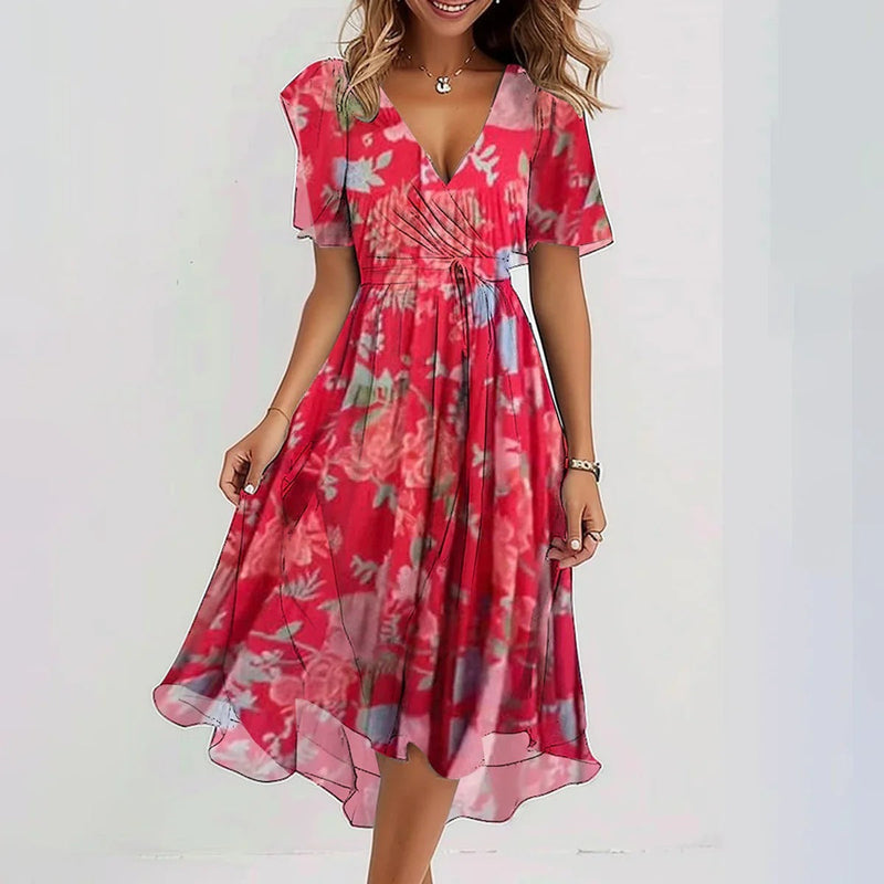 Claire™ | Robe portefeuille asymétrique à manches bouffantes