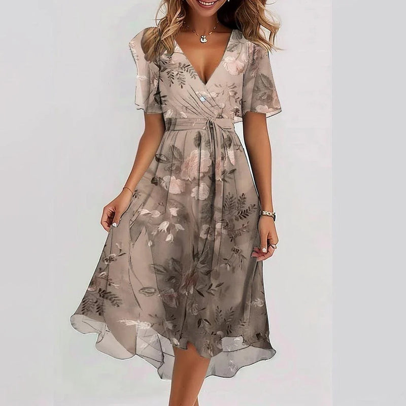 Claire™ | Robe portefeuille asymétrique à manches bouffantes