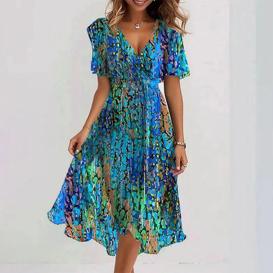 Claire™ | Robe portefeuille asymétrique à manches bouffantes