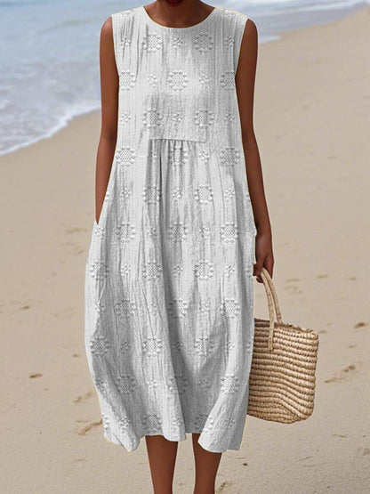 Élodie – Robe Élégante en Coton Sans Manches avec Poches