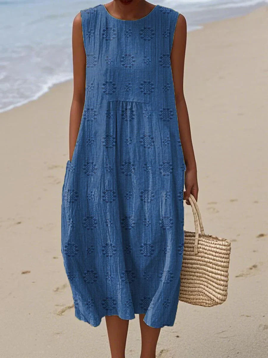 Élodie – Robe Élégante en Coton Sans Manches avec Poches