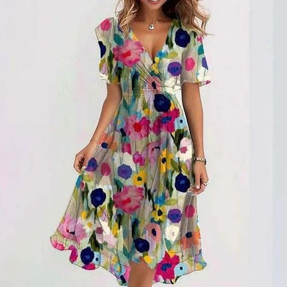 Claire™ | Robe portefeuille asymétrique à manches bouffantes