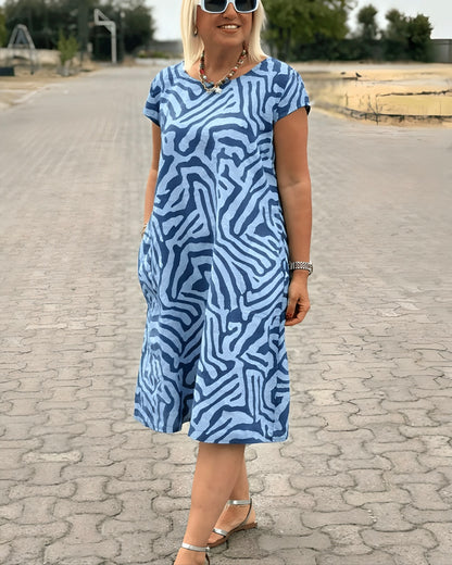 Nelia™ - Robe d'été à col rond et joli imprimé