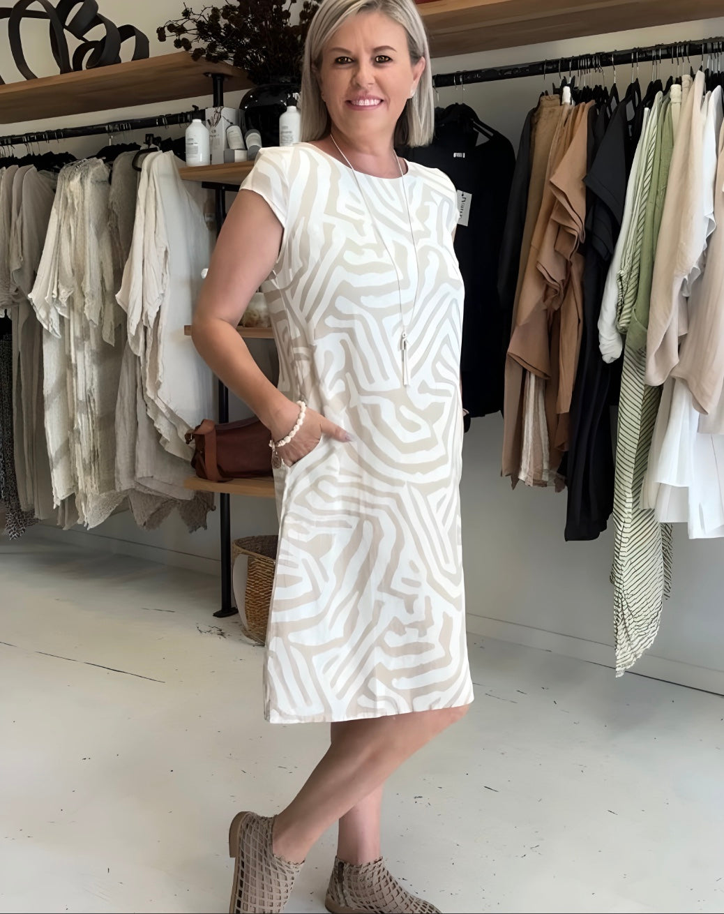 Nelia™ - Robe d'été à col rond et joli imprimé