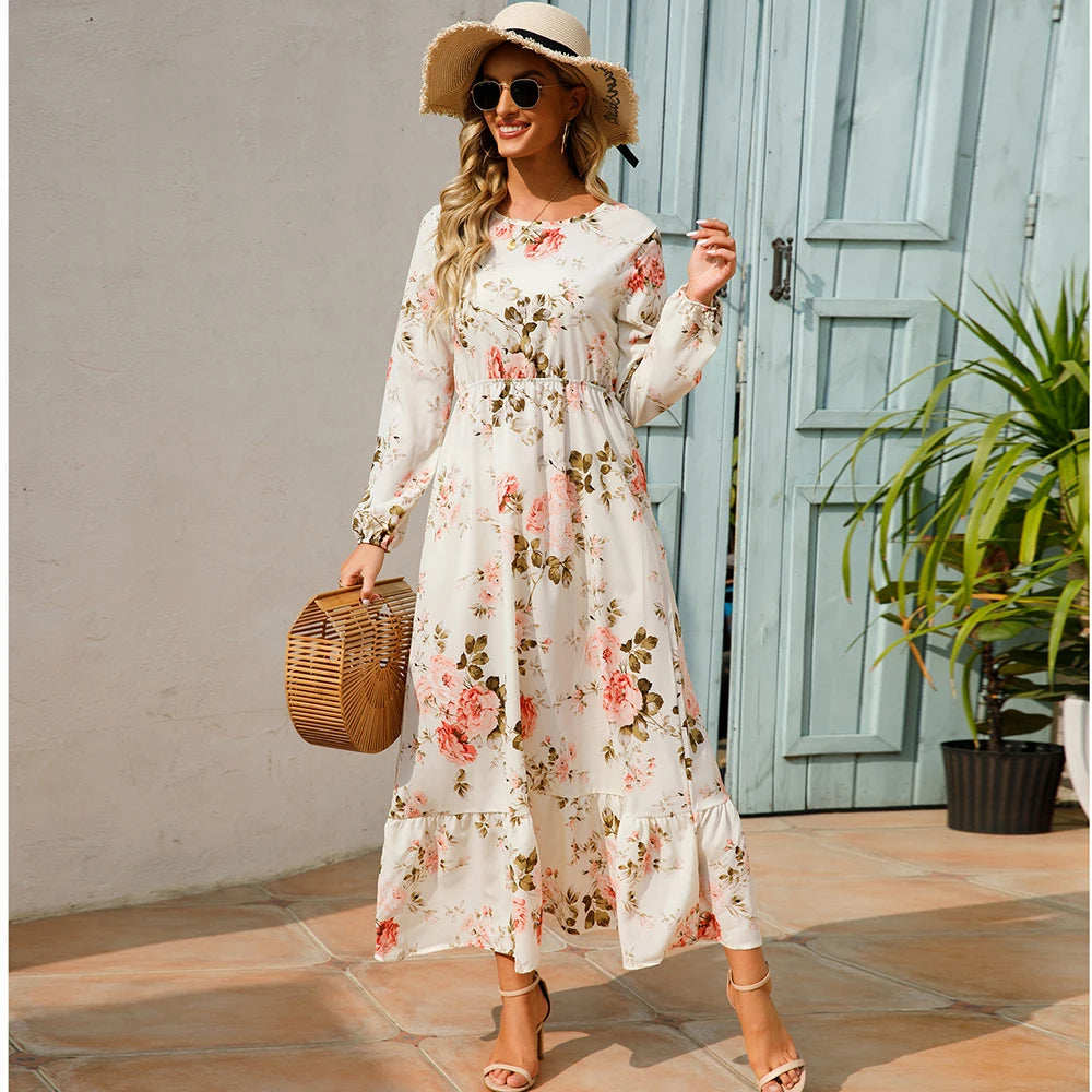 Camille™ | Robe longue bohème en chiffon – Taille haute