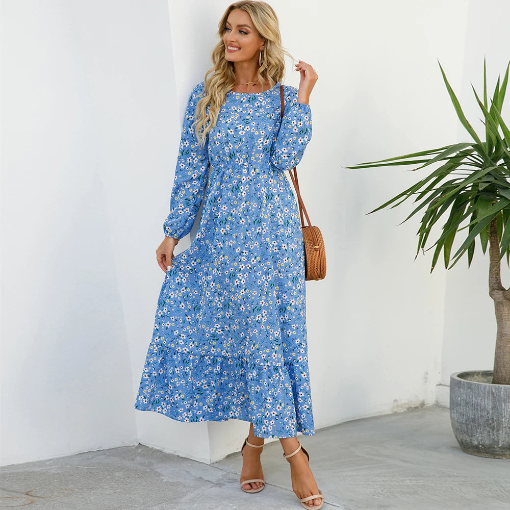Camille™ | Robe longue bohème en chiffon – Taille haute